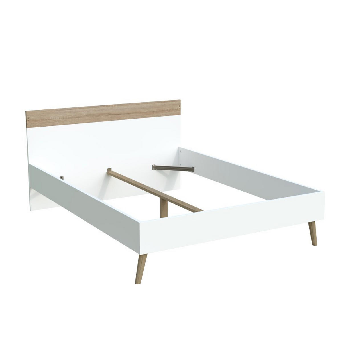 BETT CAMPER/ 160x200 cm - Weiß & gebleichte Eiche - Weiß, Holzwerkstoff (160/200cm) - Weber Industries