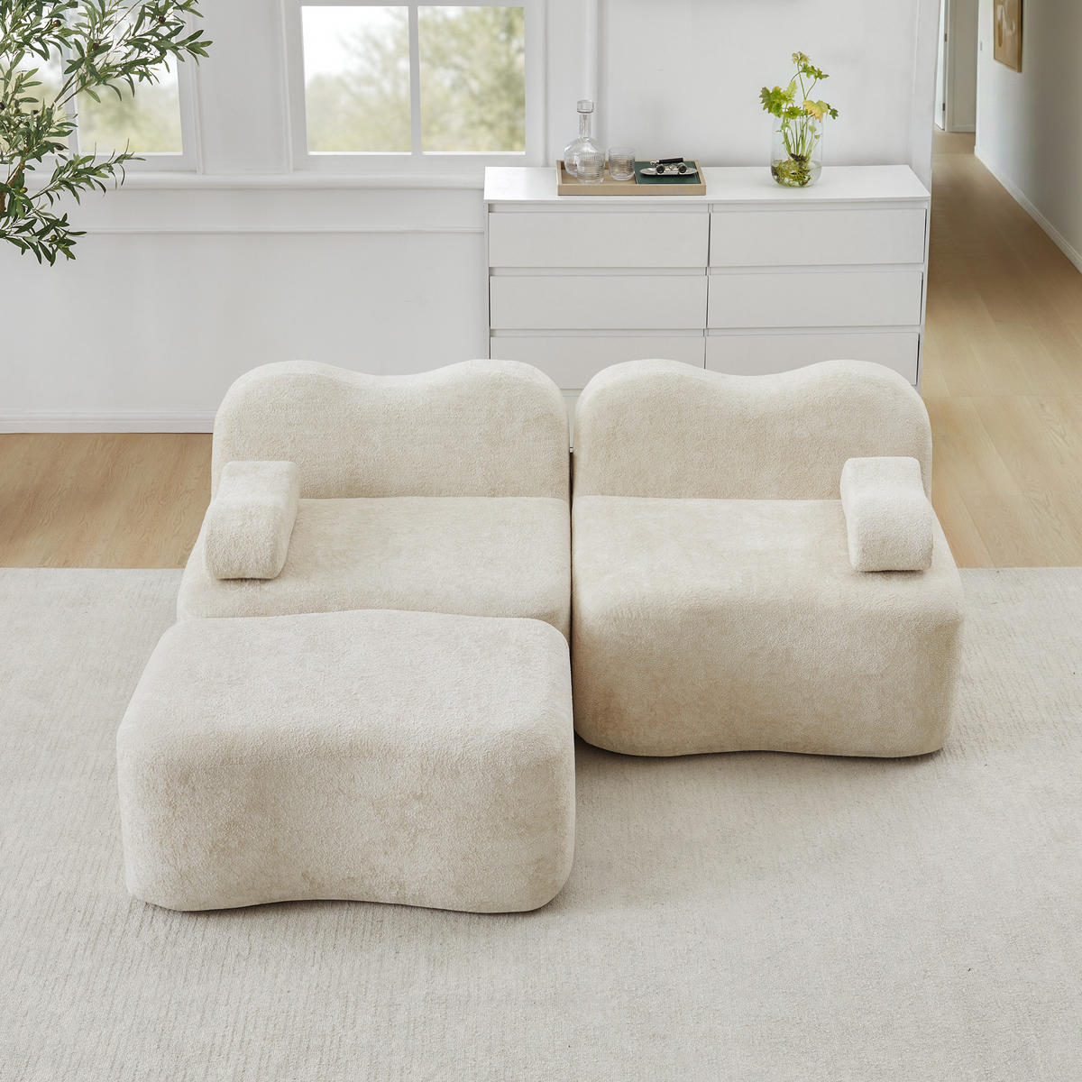 ECKSOFA 192×167×70 cm Velvet rahmenlos modular mit 1 Ottoman, beige - Beige, Textil (167/192cm) - Luhomfu
