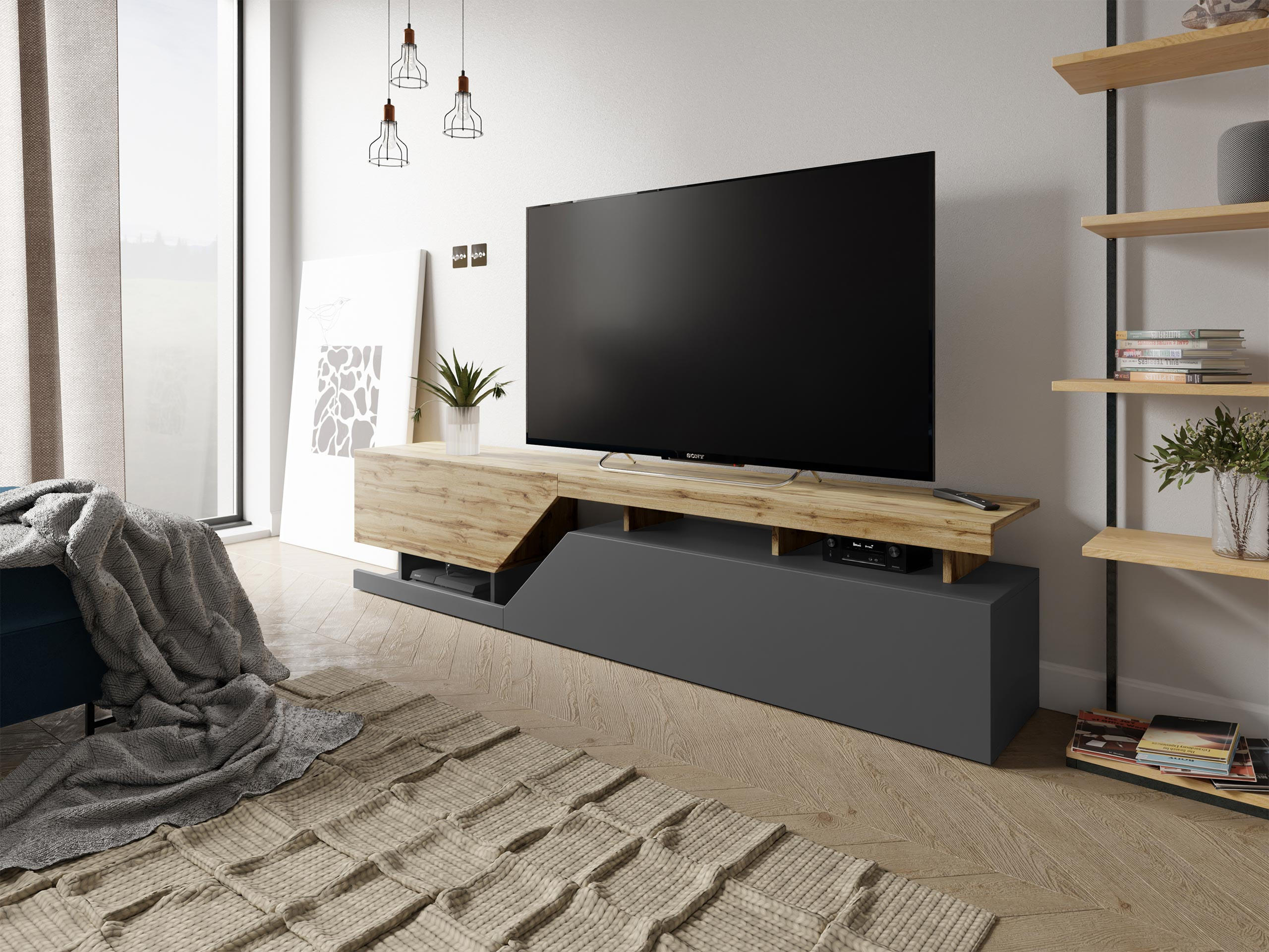 TV-LOWBOARD Ceelias 200 - Anthrazit, Holzwerkstoff (200/47/35cm) - MIRJAN24