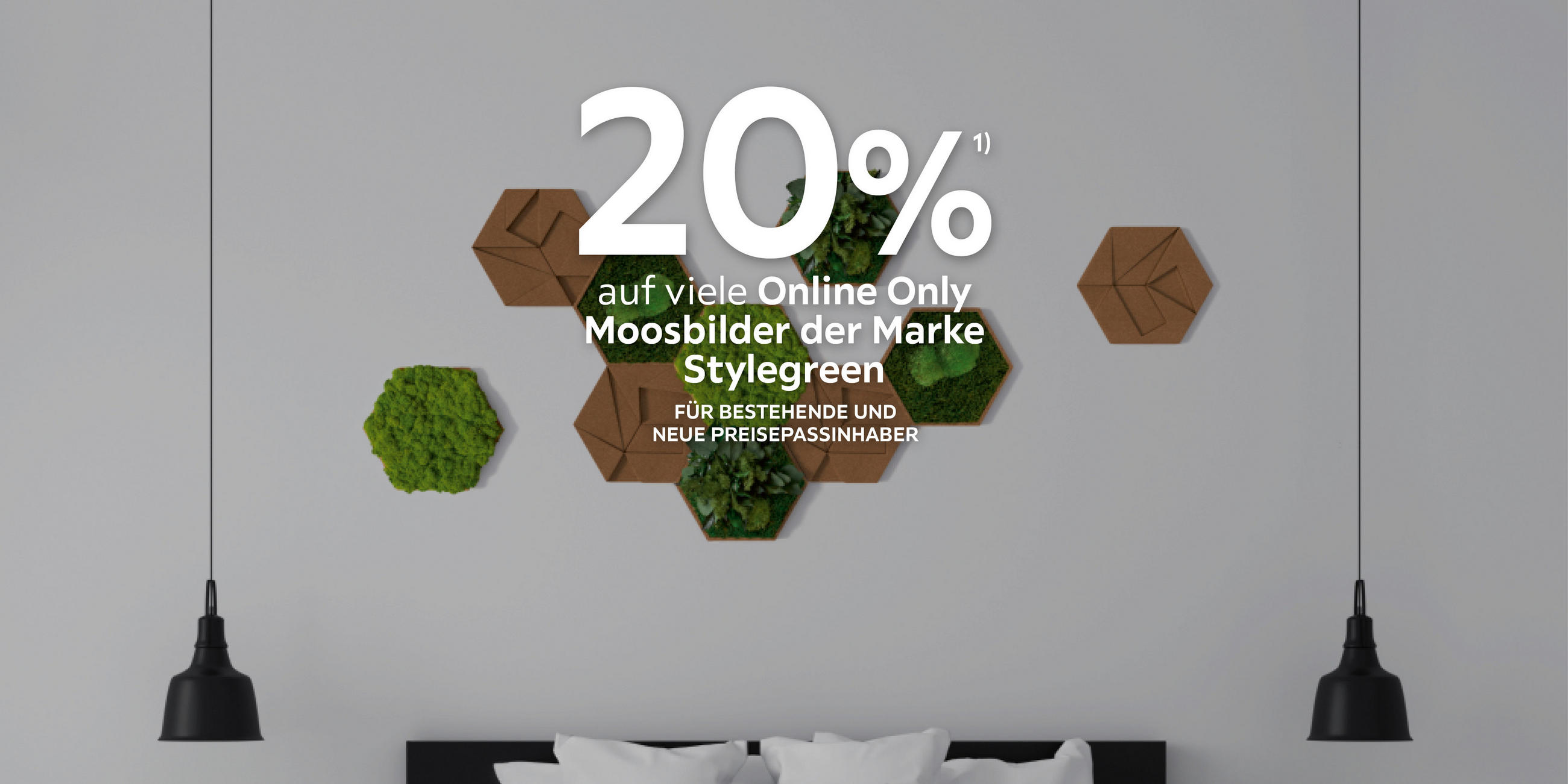 20% auf viele Online Only Moosbilder der Marke Stylegreen; Für bestehende und neue Preisepassinhaber