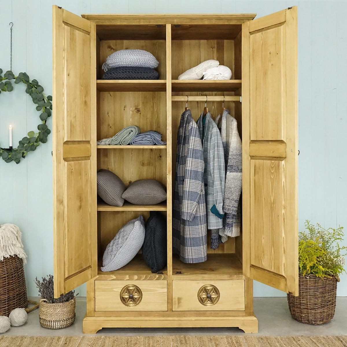 KLEIDERSCHRANK aus Massivholz JAGNA - Honig, Holz (110/200/65cm) - Seart