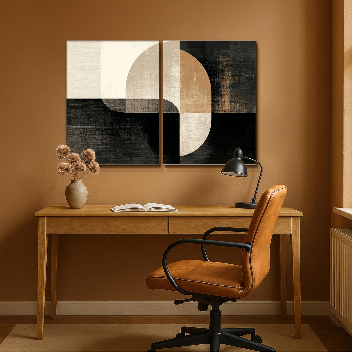 LEINWANDBILD 2er Set Formen - Abstrakt - Gold 120x80 cm - Schwarz, Textil (120/80cm) - MuchoWow