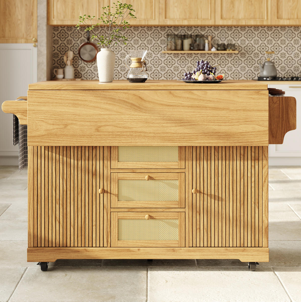 SERVIERWAGEN ausklappbar 142,5 x 80 x 95 cm Naturholz - Naturfarben, Holz (80/95/142.5cm) - Beauniv