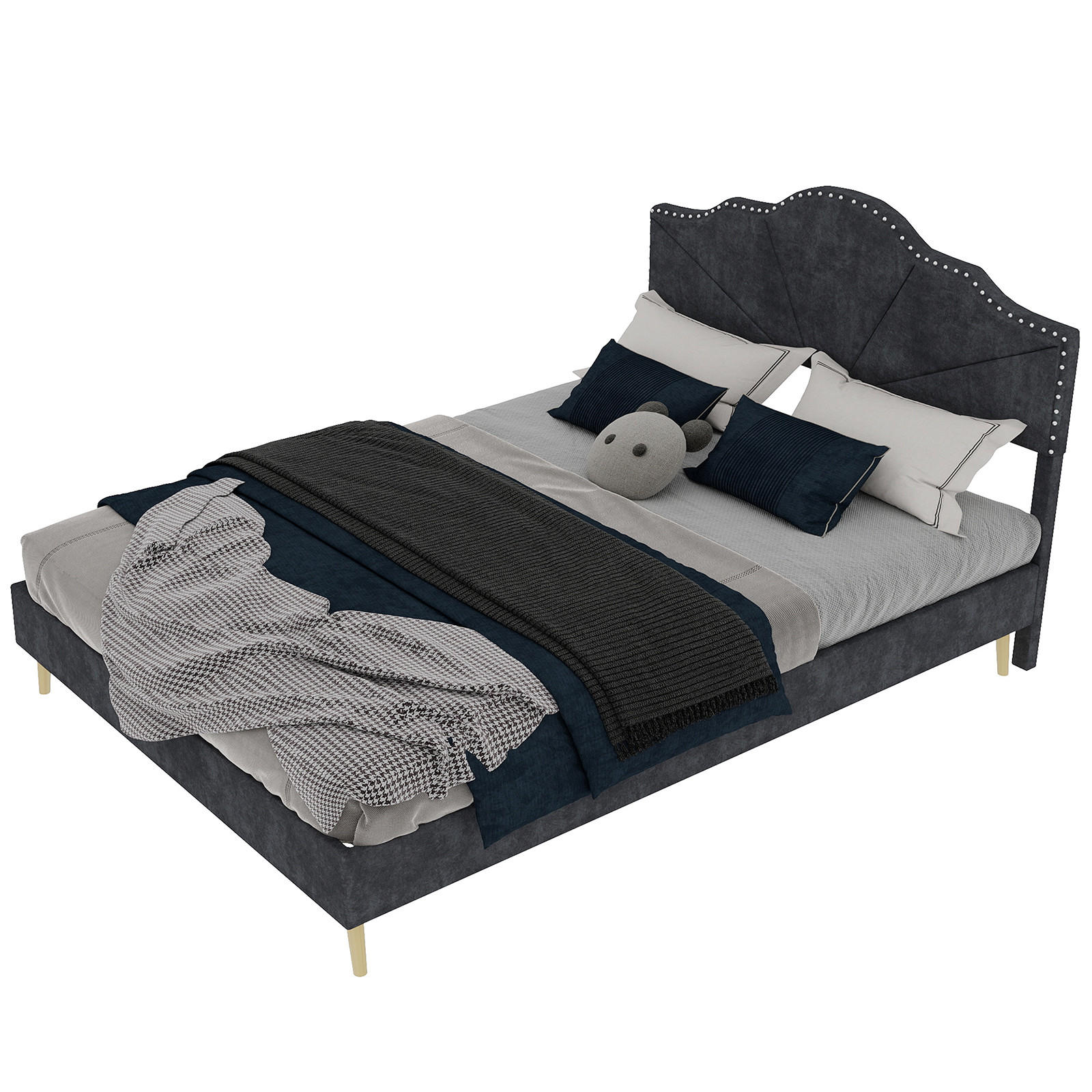 POLSTERBETT 140x200 cm Samt ohne Stauraum grau - Grau, Textil (140/200cm) - LEBENLANG