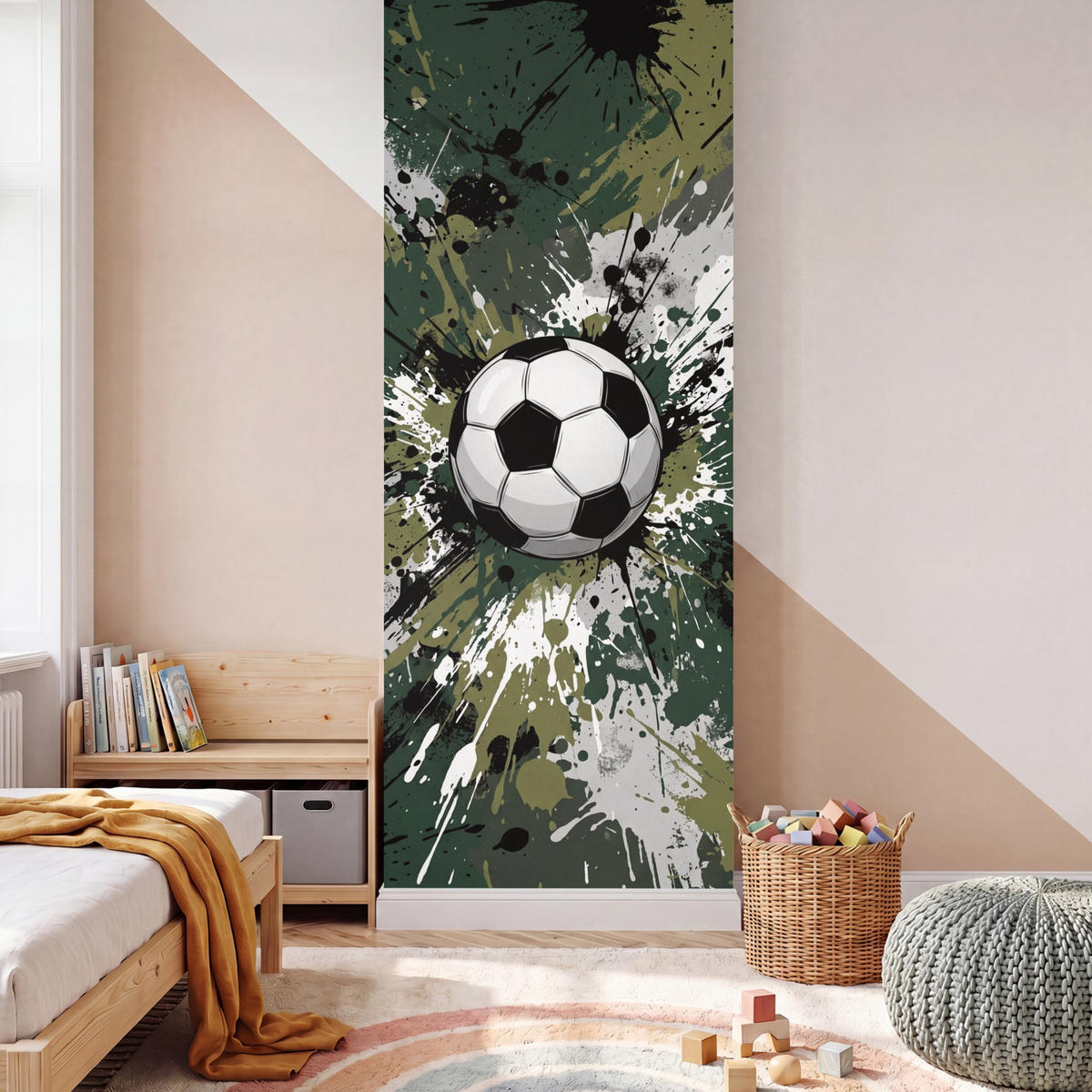 KINDERTAPETE - Fußball - Farbe - Spritzer - Grün - 120x300 cm - Dunkelgrün, Papier (120/300cm) - OnlyWow