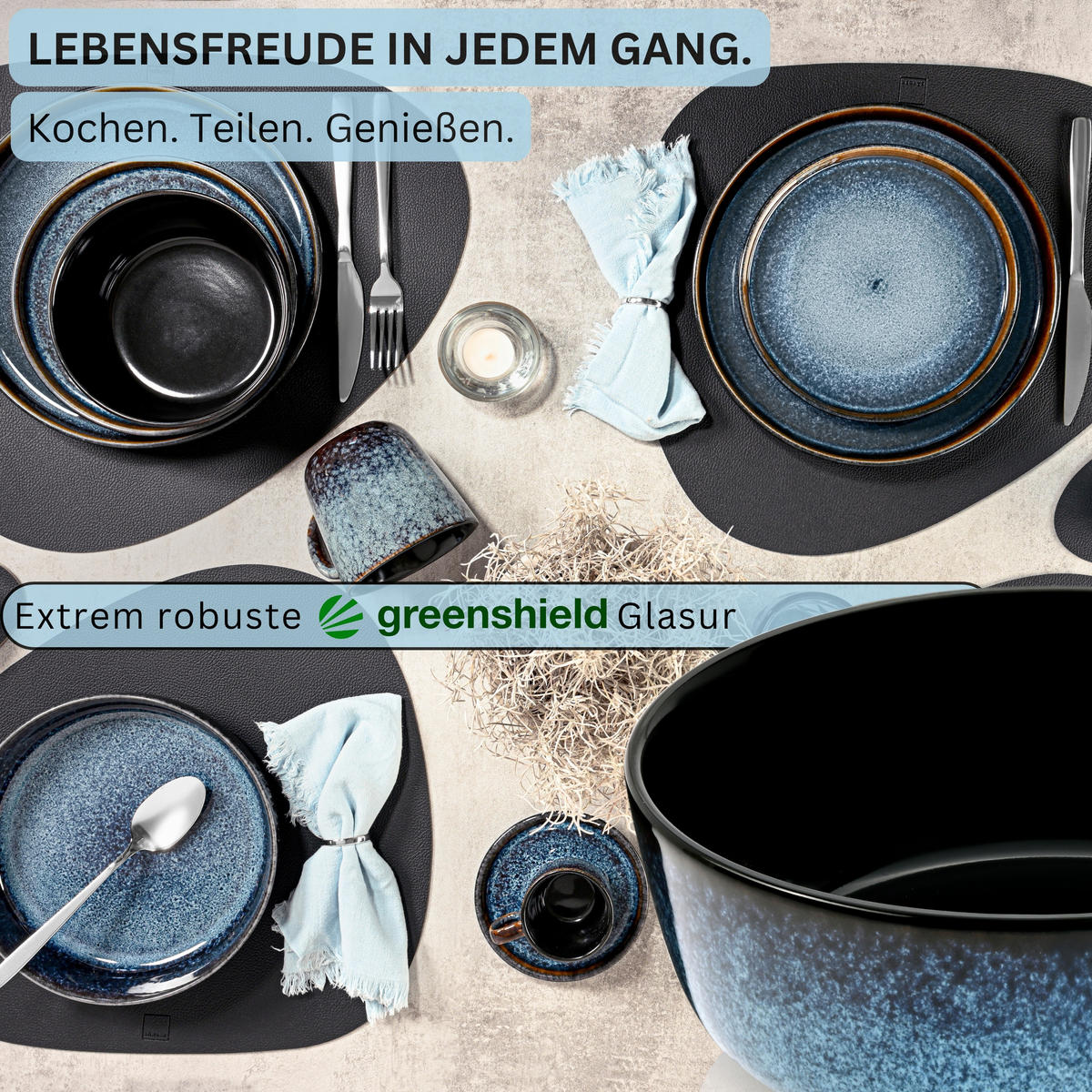SCHALEN SET OSAKA - 6 teilig aus Steingut - Blau, Stein (16.2cm) - Sänger