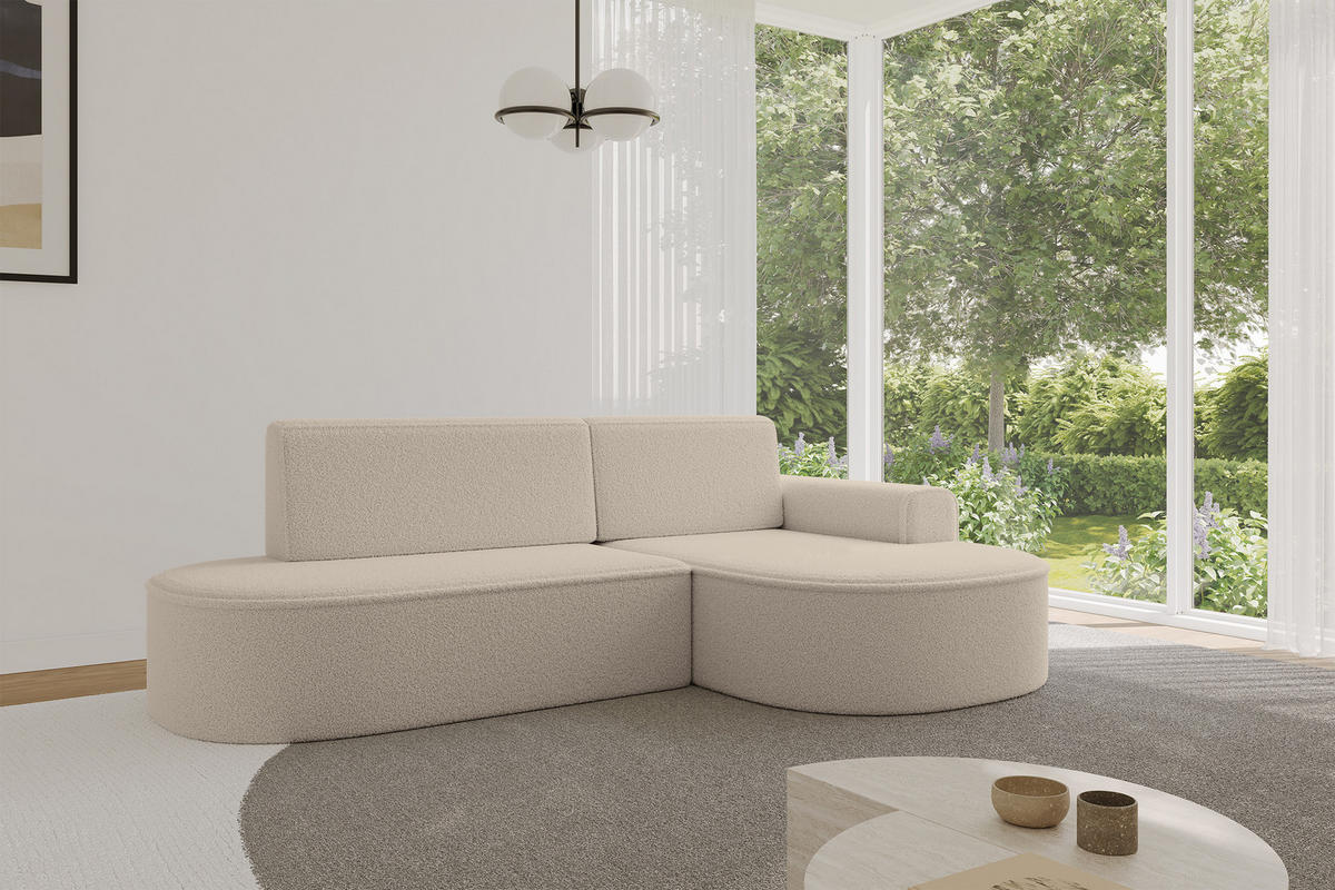 ECKSOFA mit Schlaffunktion und Bettkasten Ottomane Rechts MARI-L1-S - 283x167x85 cm Dunkelbeige Bouclé - Hellbraun/Schwarz, Holzwerkstoff/Kunststoff (167/283cm) - ALTDECOR