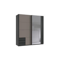 KLEIDERSCHRANK Emden in Graphit mit Saharagrau - Schwebetürenschrank Breite 179 cm mit Spiegel - Grau, Holzwerkstoff (179/198/65cm)