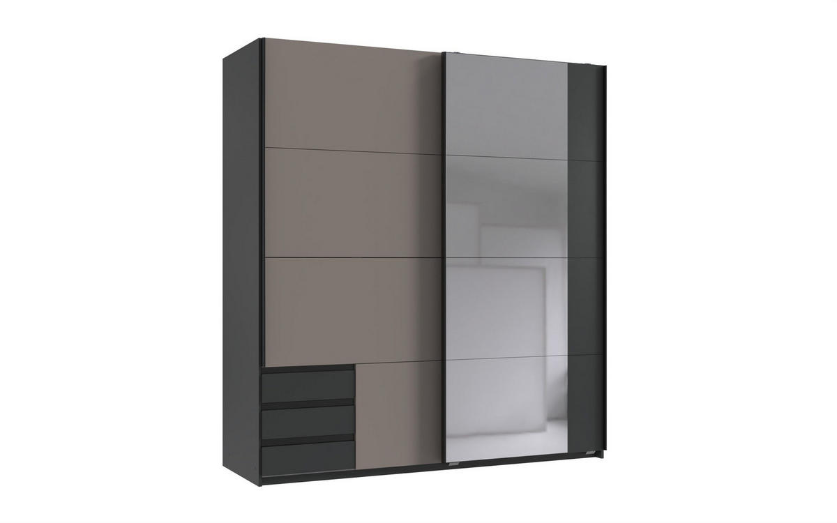 KLEIDERSCHRANK Emden in Graphit mit Saharagrau - Schwebetürenschrank Breite 179 cm mit Spiegel - Grau, Holzwerkstoff (179/198/65cm)