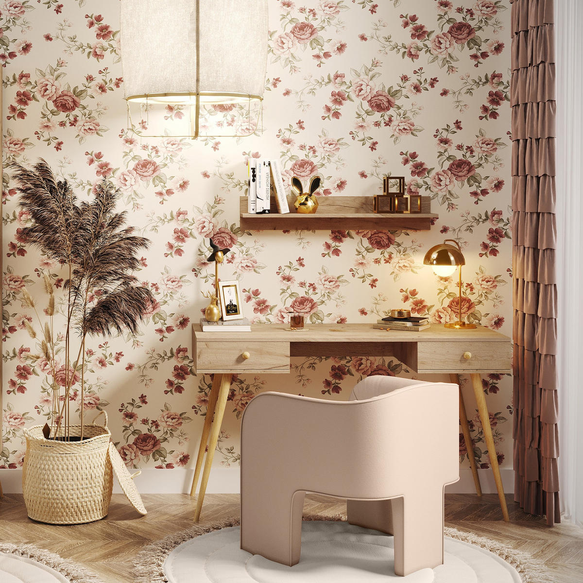 SCHREIBTISCH Golden Craft Eiche Skandinavischer Stil Mit Schubladen - Beige, Holzwerkstoff (135/135/79cm) - Sepro Meble
