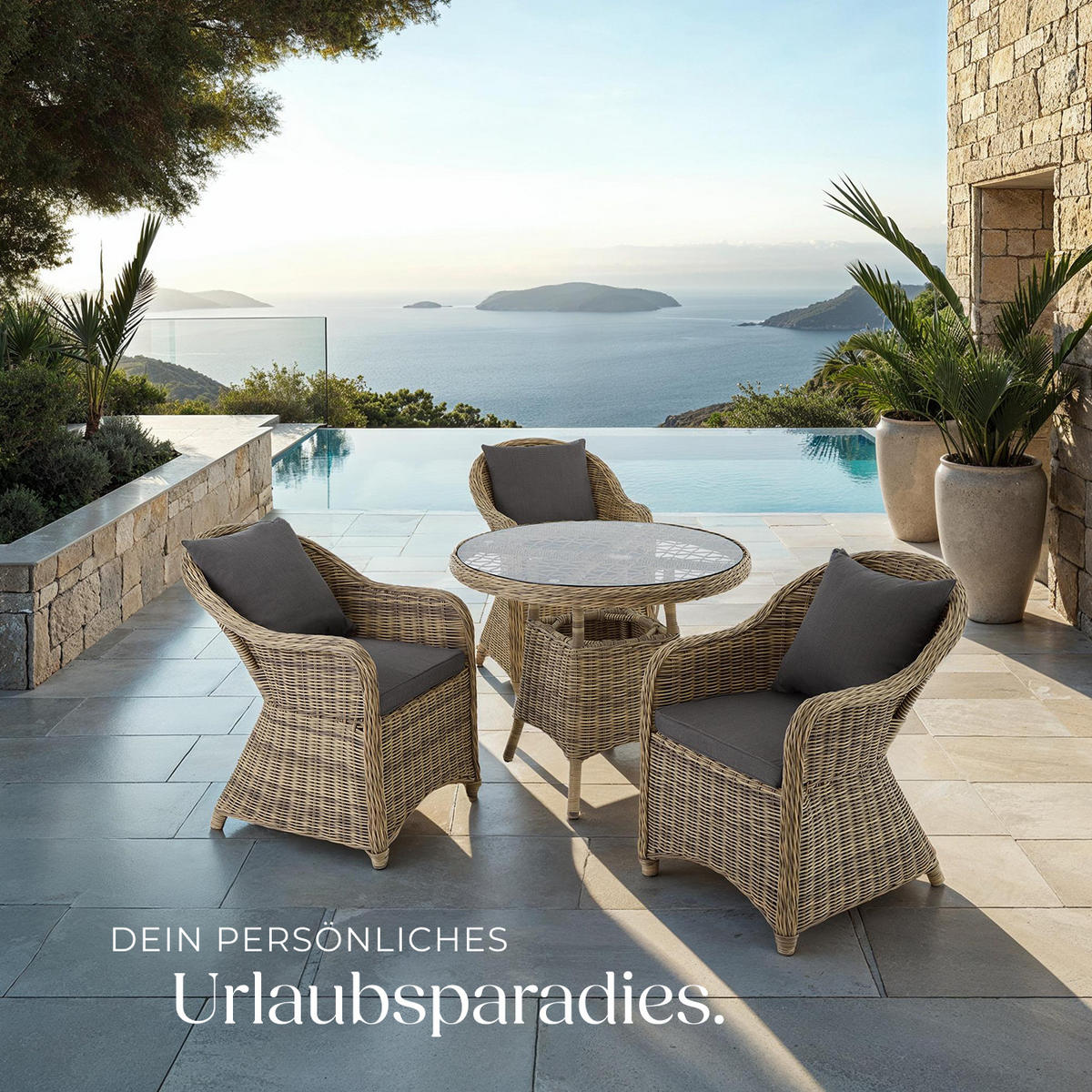 RATTAN SITZGRUPPE Zürich,Stühle vormontiert,natur - Naturfarben, Kunststoff - tectake