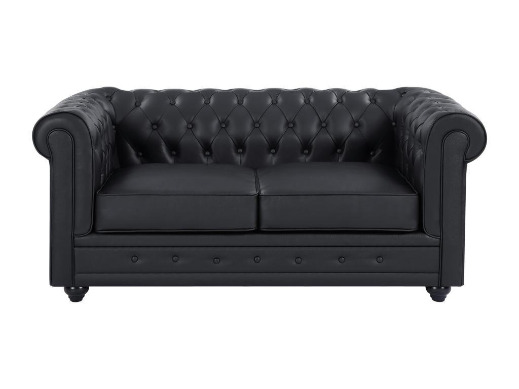 LEDERSOFA 2-Sitzer - Büffelleder - Schwarz - CHESTERFIELD - Schwarz, Leder (88/72/165cm) - Vente-Unique