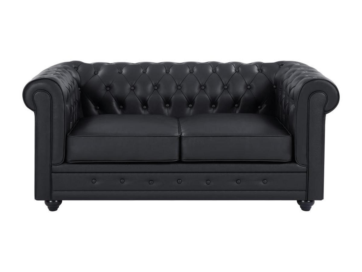 LEDERSOFA 2-Sitzer - Büffelleder - Schwarz - CHESTERFIELD - Schwarz, Leder (88/72/165cm) - Vente-Unique