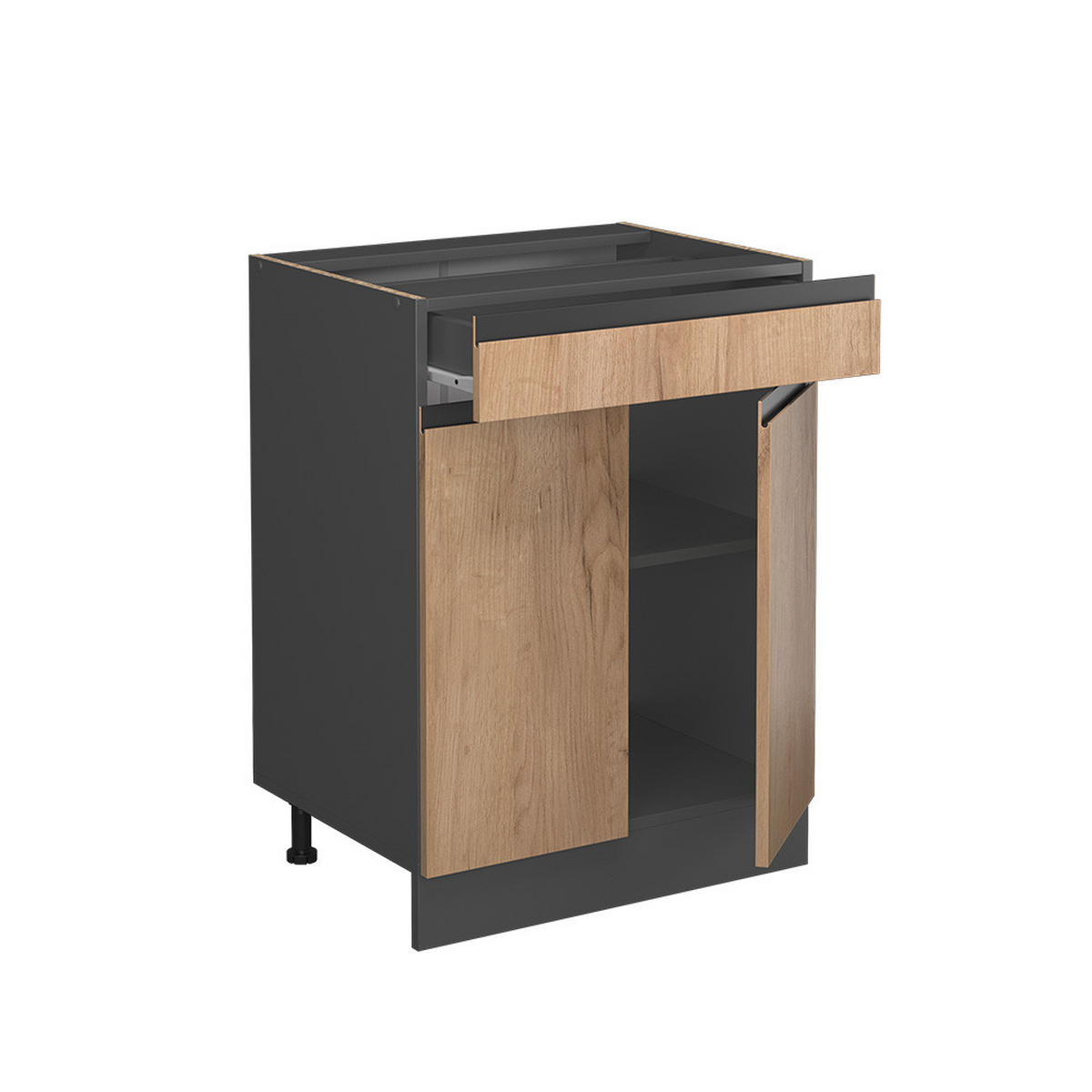 KÜCHENUNTERSCHRANK R-Line Goldkraft Eiche 60 cm J-Shape mit Schublade ohne AP - Anthrazit/Eiche Wotan, Holzwerkstoff (60/81.6/46cm) - Vicco