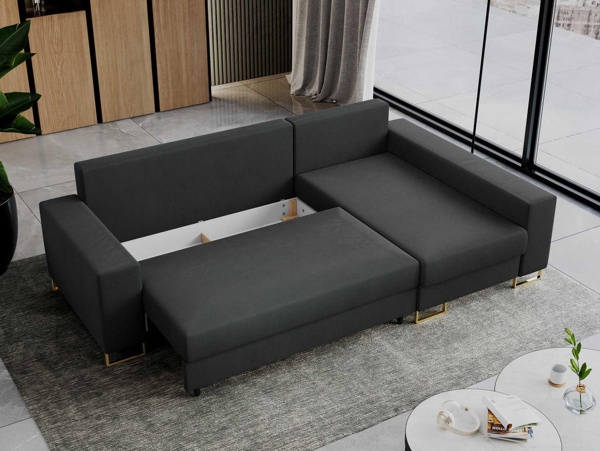 ECKSOFA Dorian Velvet Dunkelgrau - Dunkelgrau/Goldfarben, Textil/Metall (242/138cm) - MKS