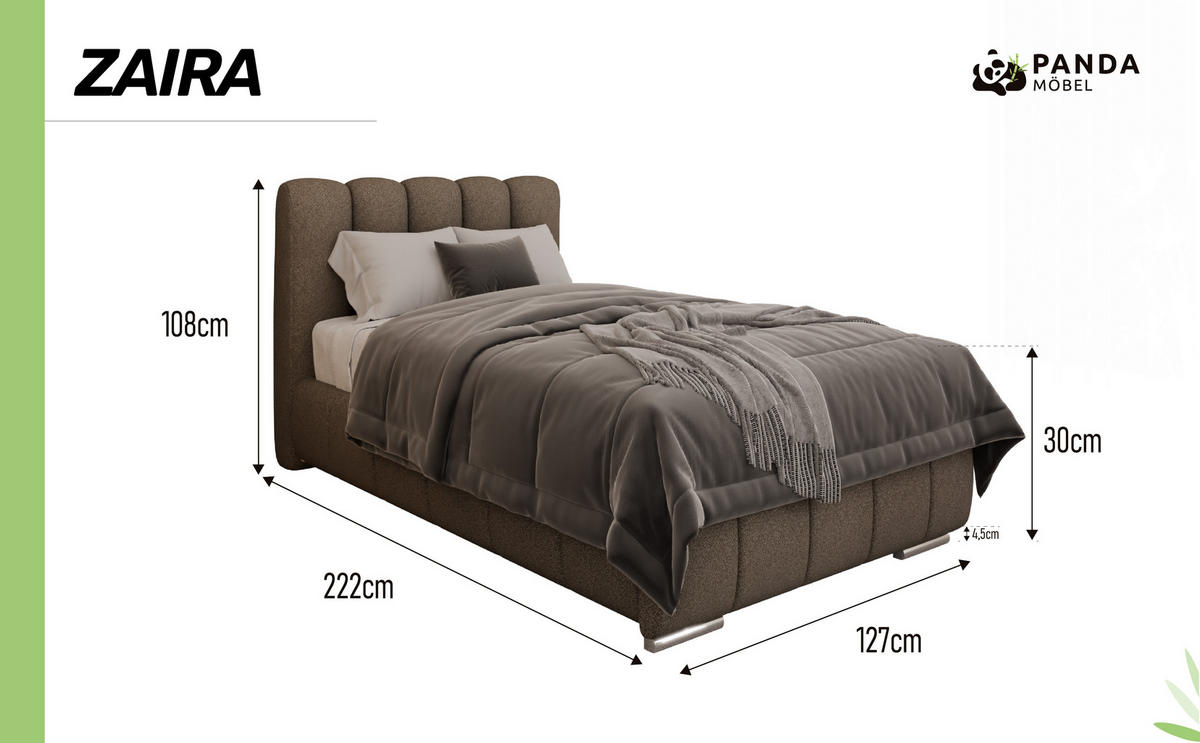POLSTERBETT Zaira 100x200cm – Elegantes Polsterbett für modernen Wohnstil , Taschenfederkernmatratze Pocket KOKOS (20cm), braun - Braun, Holz (100/200cm) - Panda Möbel
