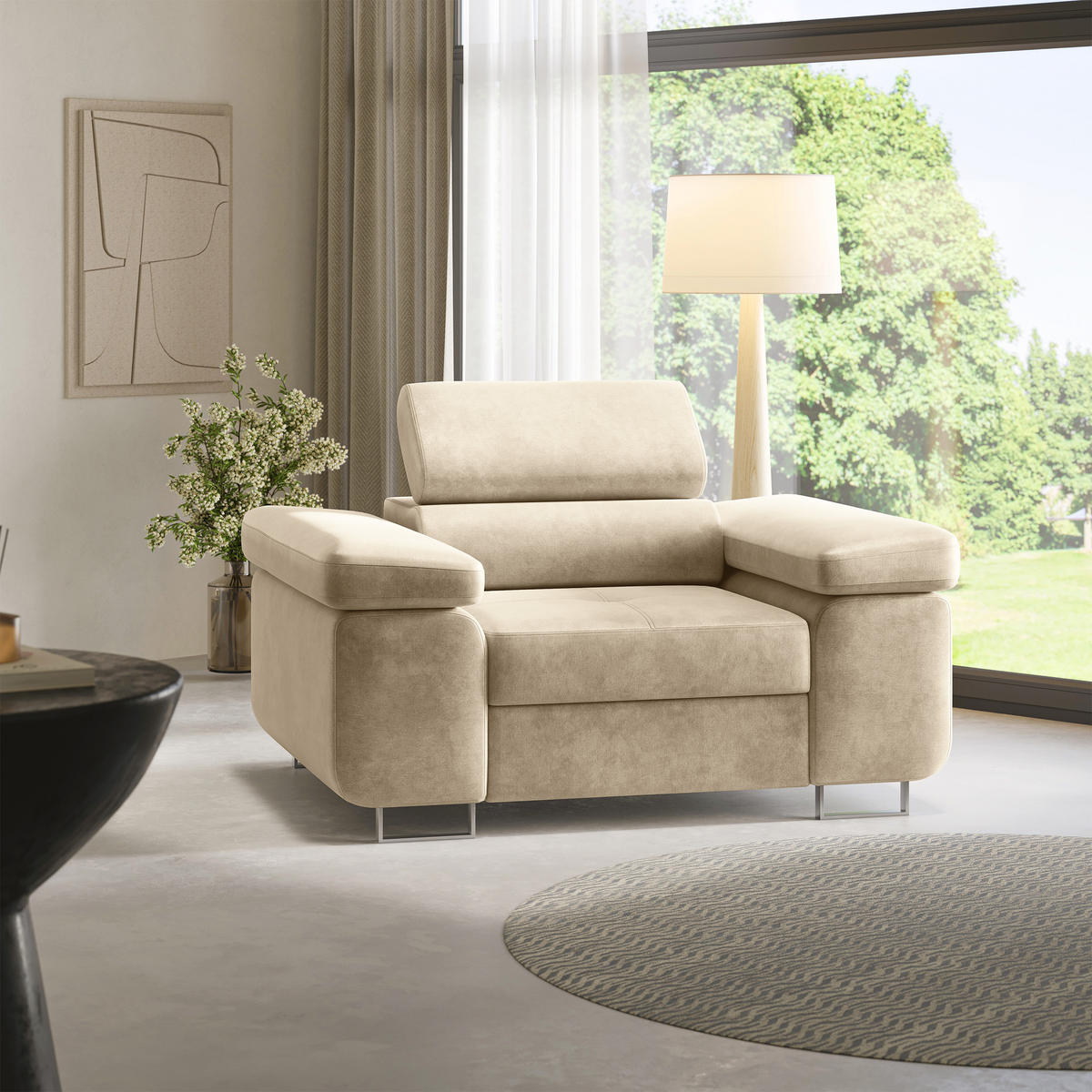 SESSEL CALVO Polstersessel Loungesessel ergonomisch, Creme - Creme, Holz/Metall (133/87/98cm) - MASSENO