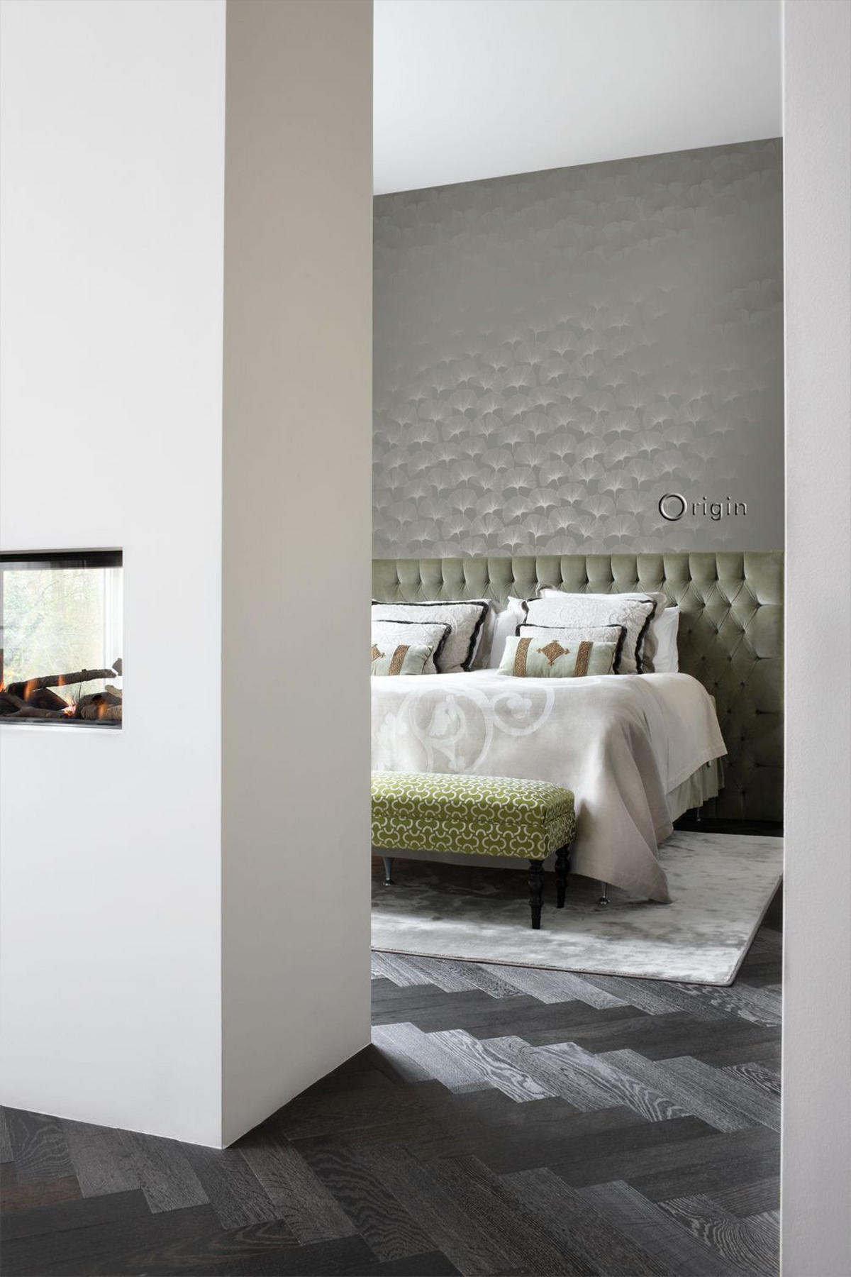 TAPETE Ginkgoblätter 53 cm x 10.05 m - Grau, Papier (53/1000cm) - Origin Wallcoverings