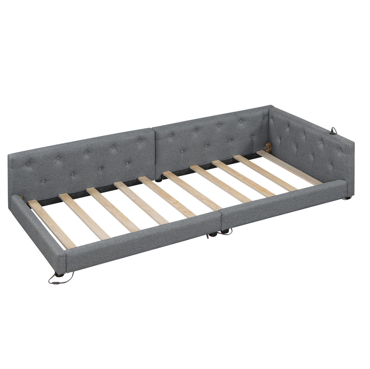 TAGESBETT 90/200 cm mit Lattenrost und USB-Anschlüssen Grau Leinen - Grau, Textil (90/200cm) - OKWISH