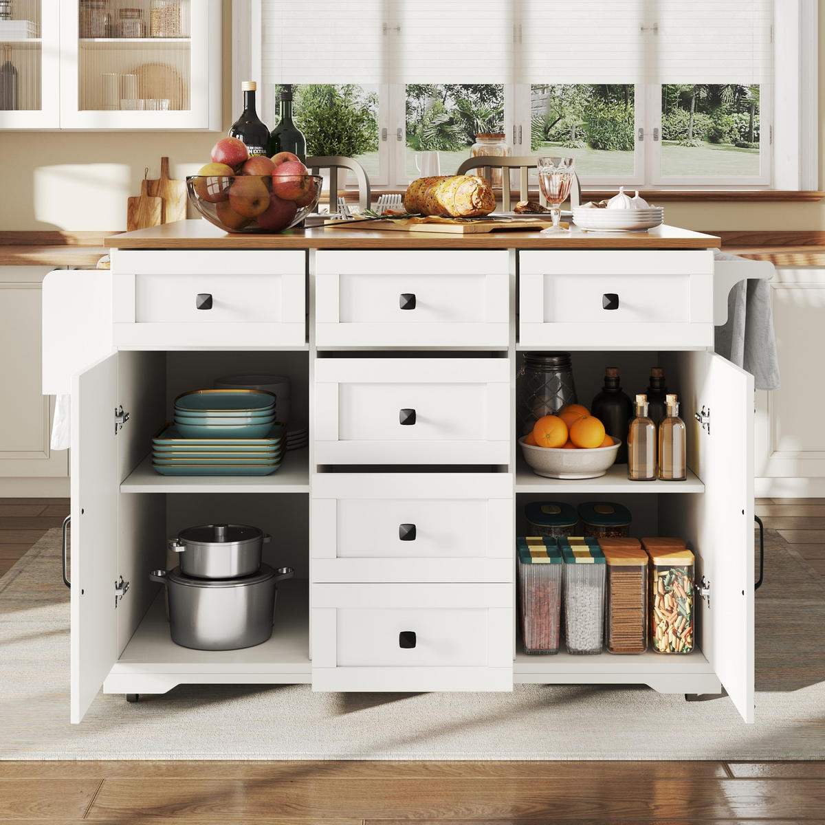 SERVIERWAGEN klappbar mit Stauraum 147 x 70 x 93 cm MDF Weiß - Weiß, Metall (70/93/147cm) - Beauniv