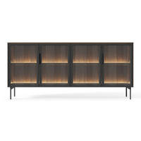 SIDEBOARD Lumi 4-türig mit Glasfronten Eiche Dunin 181 cm - Dunkelbraun/Schwarz, Holzwerkstoff/Metall (181.3/82.6/39.3cm) - Selsey