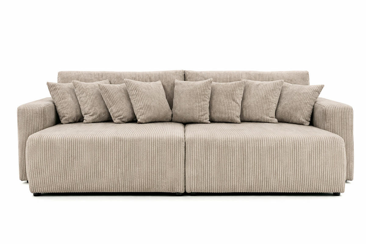 SCHLAFSOFA, Cordstoff Poso, Dunkelbeige, PIANO DOUBLE - Beige, Holz (246/83/145cm) - Kaiser Möbel