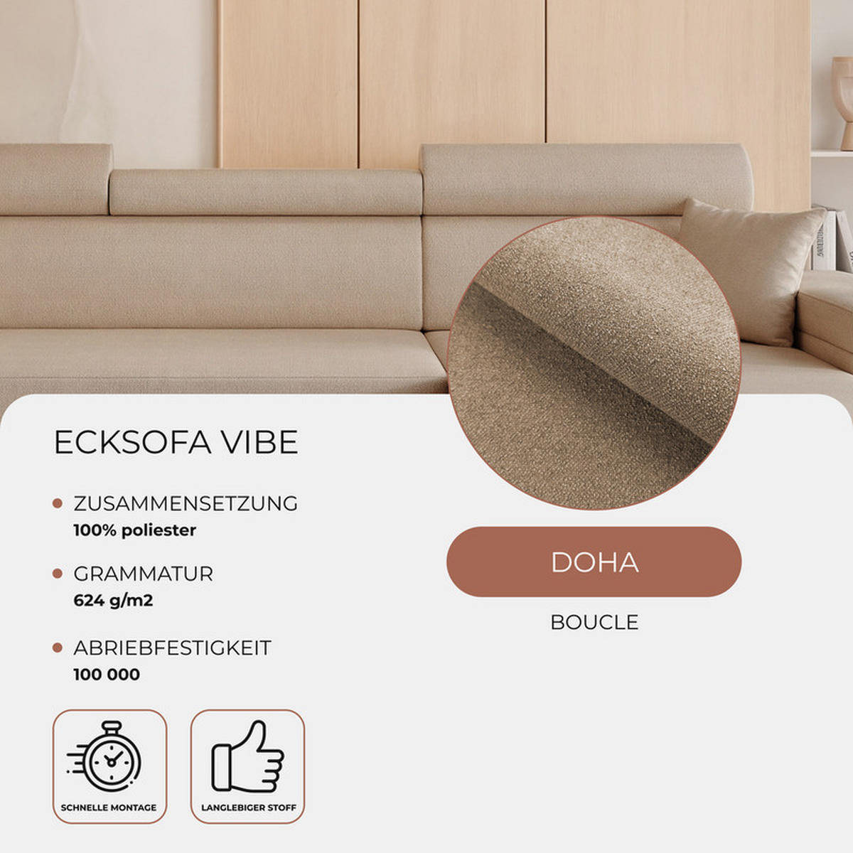 ECKSOFA AISHA mit Schlaffunktion und Bettkasten Beige - Beige, Holzwerkstoff/Kunststoff (250/90cm) - Idohome