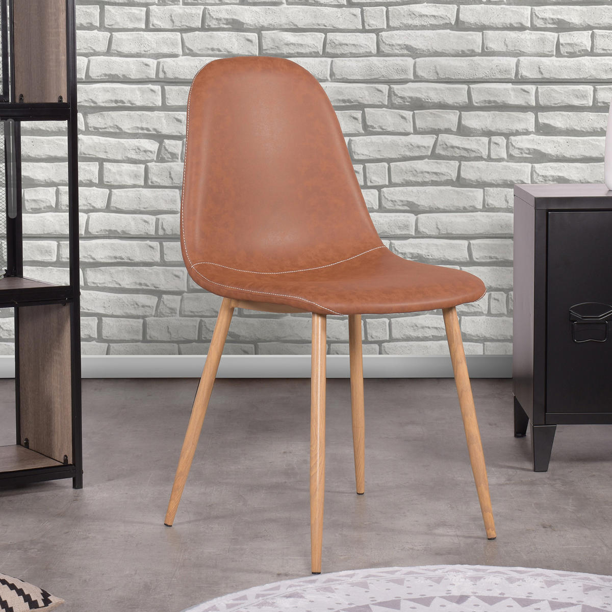 STUHL-SET 4 Stück in Eisen Vintage - Eichefarben/Braun, Holzwerkstoff/Textil (46/86/47cm) - Urban Meuble