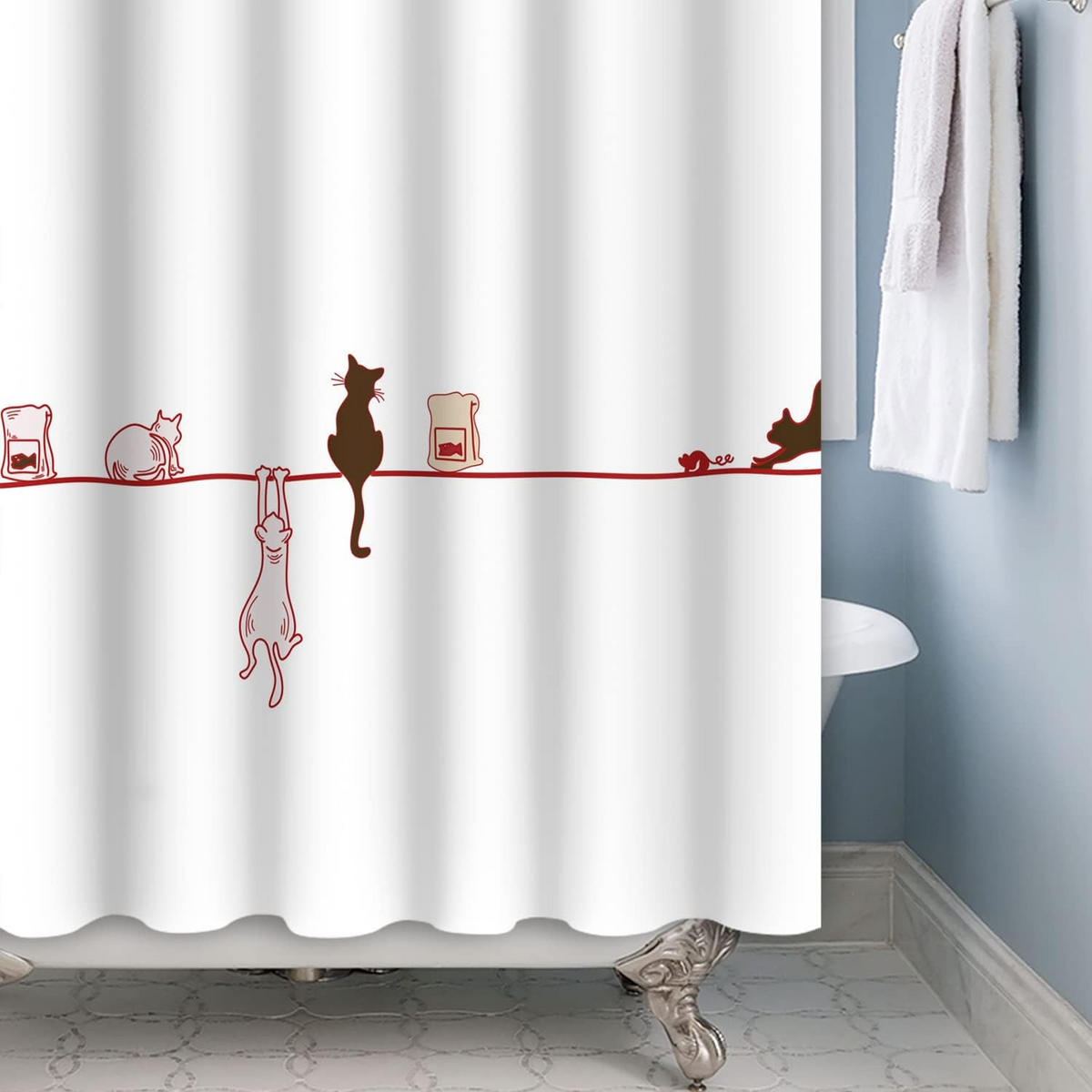 DUSCHVORHANG lustig Katze waschbar wasserdicht Badewanne - Weiß, Textil (180/180cm) - MCBOSON