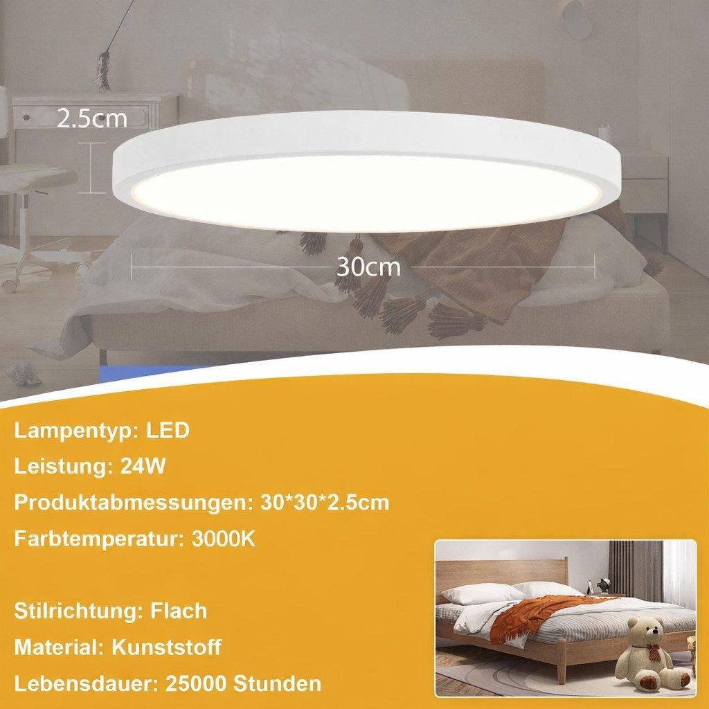 Nettlife Led-Deckenleuchte Weiß 30x2.4x30 cm