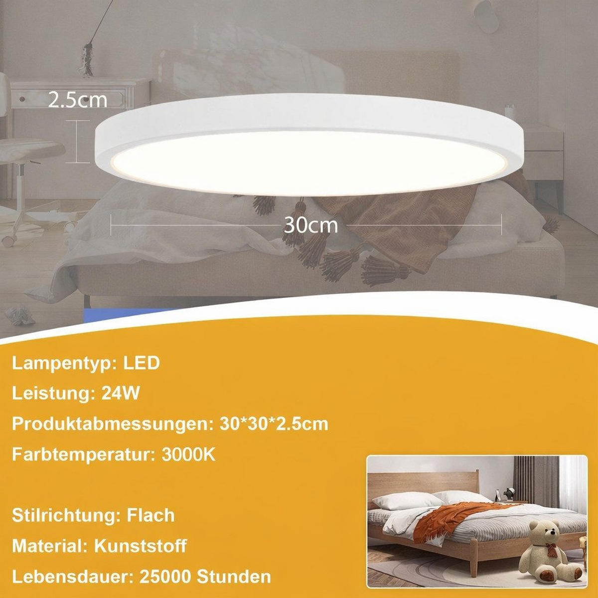 LED-DECKENLEUCHTE Lucier 30/30/2.4cm - Weiß, Kunststoff (30/30/2.4cm) - Nettlife