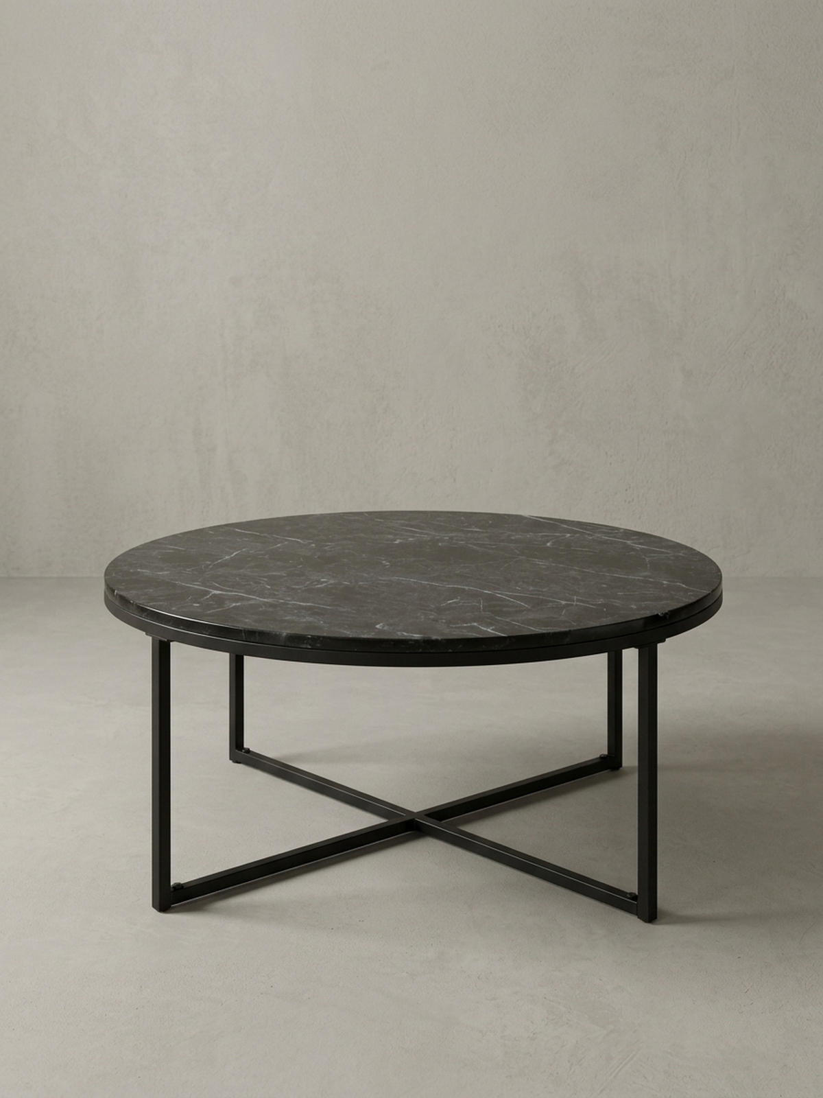 COUCHTISCH mit Marmor-Optik und Hochglanz-Finish, rund, Schwarz 80x80x35 cm - Schwarz, Holz/Metall (80/80/35cm) - KADIMA DESIGN