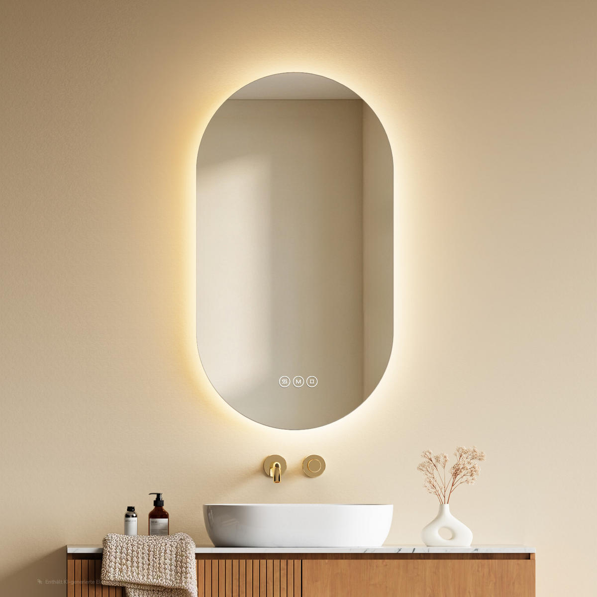 SPEGEL med belysning, 3 ljusfärger, dimbar, anti-imma 45/75 cm - Transparent, Glas (45/75/2.5cm) - EMKE