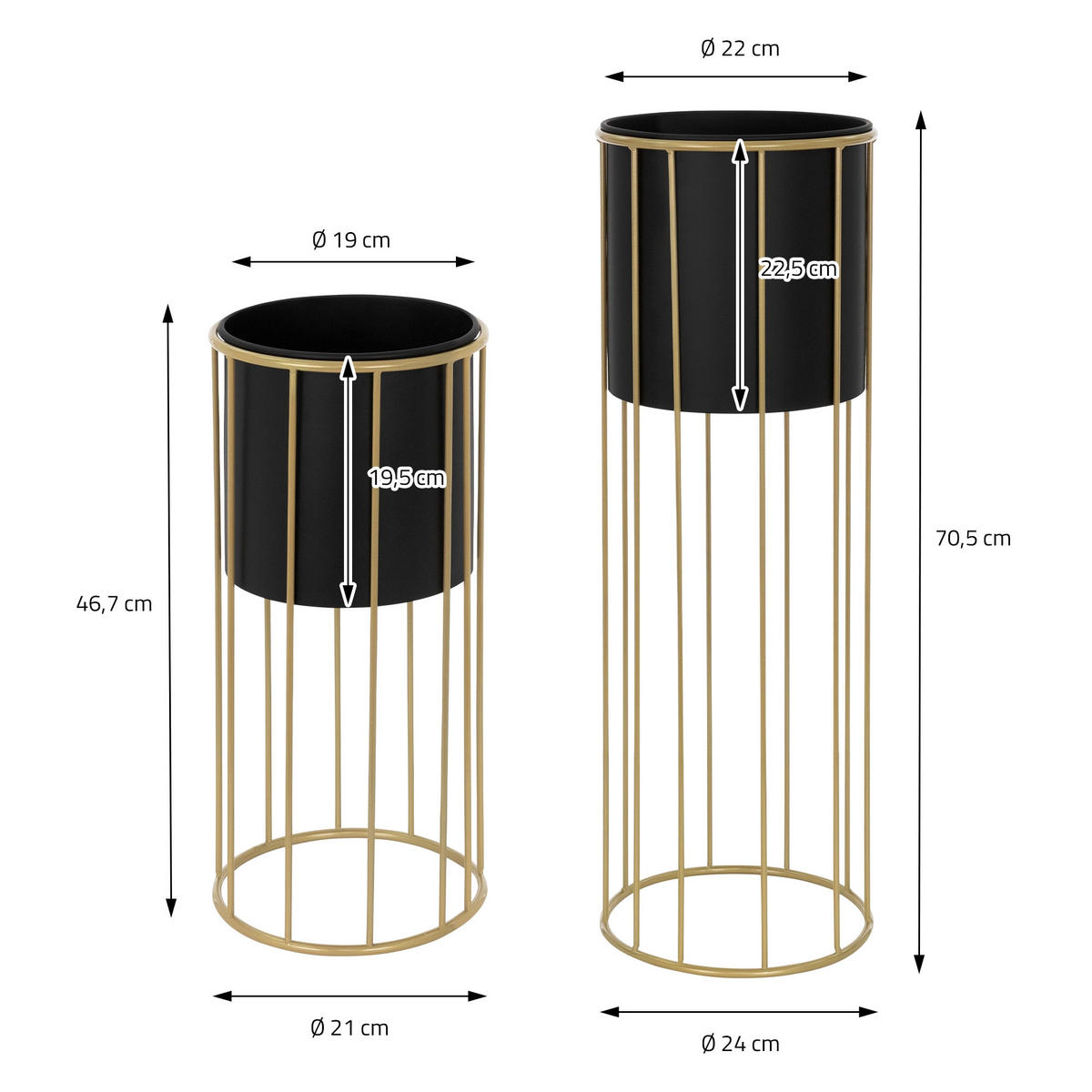 BLUMENSTÄNDER 2er Set - Goldfarben, Metall (24/24/70.5cm) - ML-DESIGN