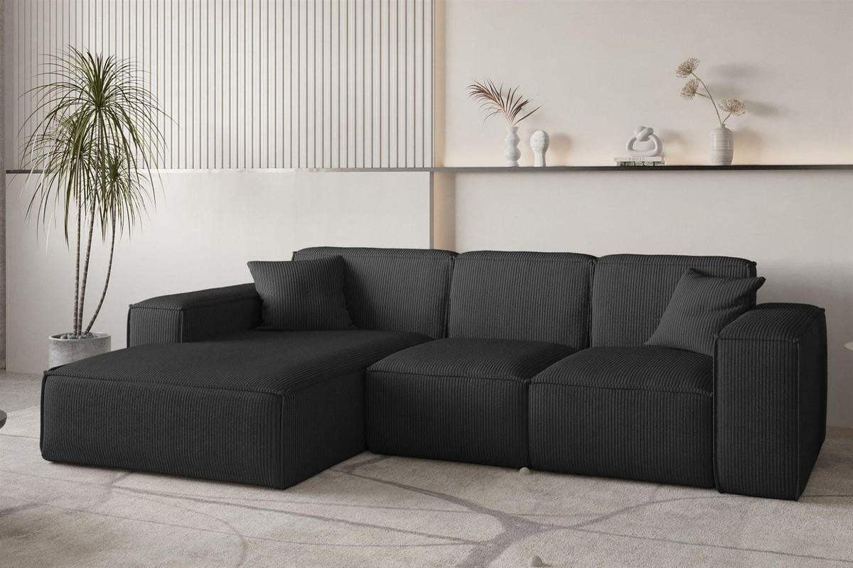 ECKSOFA Celes Premium Stoff Scala - Schwarz, Holzwerkstoff/Textil (266/165cm) - Fun Möbel