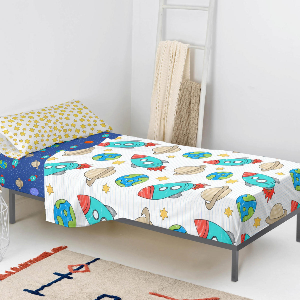 BETTWÄSCHE 2er-Set teiliges space rocket 180x270 cm mehrfarbig - Multicolor, Textil (180/270cm) - Happy Friday