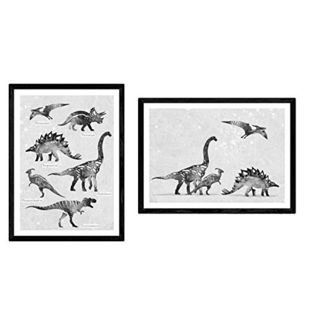 POSTER Set Mit 2 Dinosaurios Grises A3 Rahmenlos - Klar, Papier (29.7/5/42cm) - Nacnic