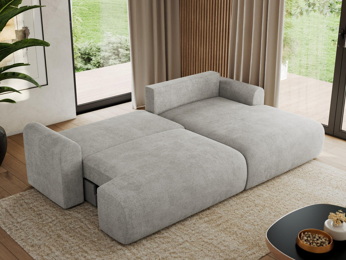 ECKSCHLAFSOFA TONO L Hellgrau Struktur - rechts - Hellgrau/Schwarz, Kunststoff/Textil (150/260cm) - MKS