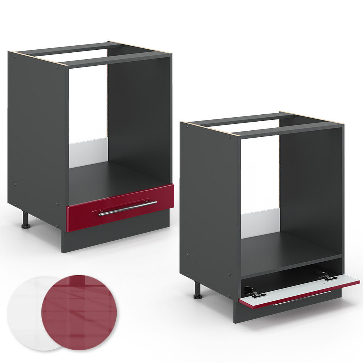 HERDUMBAUSCHRANK Fame-Line Bordeaux Hochglanz 60 cm, AP Eiche - Bordeaux/Anthrazit, Holzwerkstoff (60/82/60cm) - Vicco