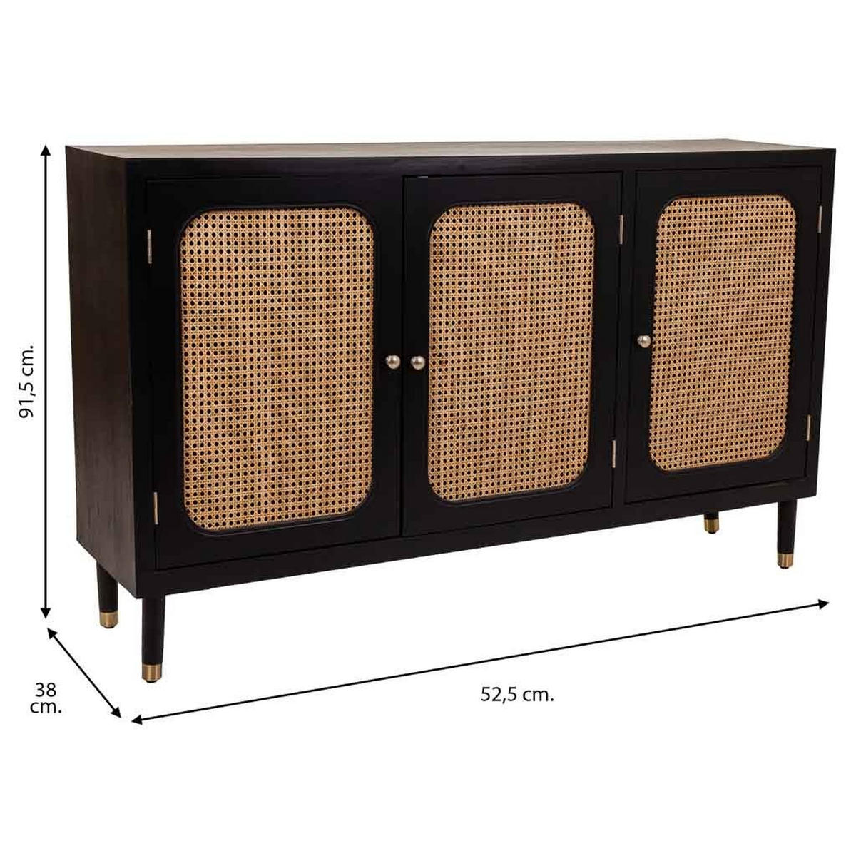 SIDEBOARD aus Holz und Bambusgeflecht 153x38x92 cm - Schwarz, Holz (152.5/91.5/38cm) - Wanderlust