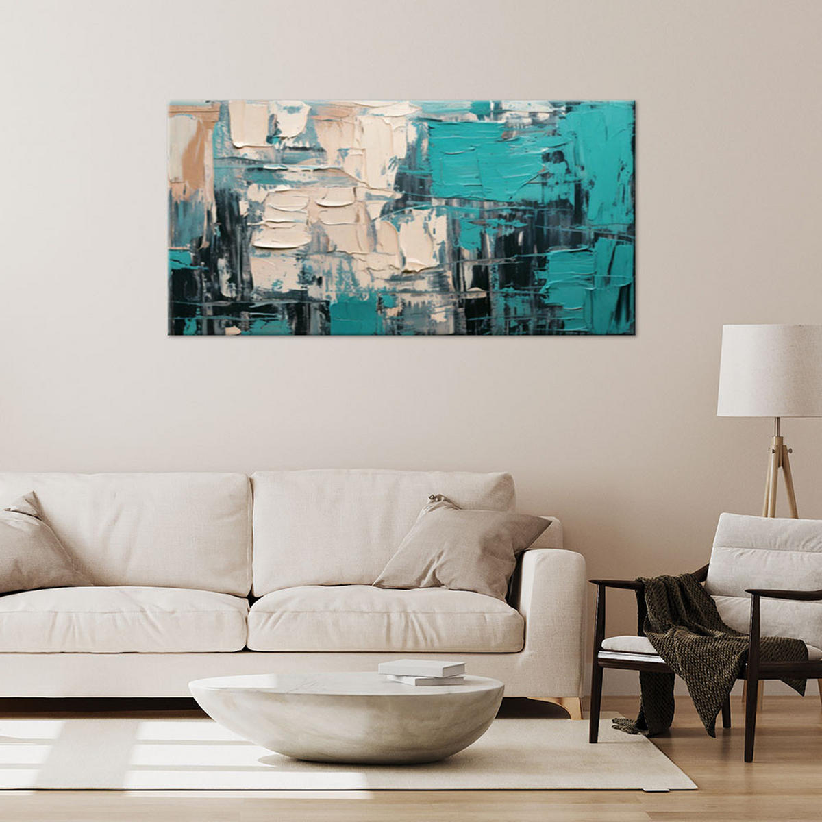 LEINWANDBILD Abstraktion Modern Türkis 120x60cm - Türkis, Textil (120/60cm) - Feeby