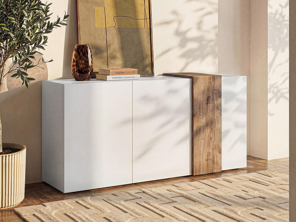 SIDEBOARD 3 Türen Pluton - L181 cm - Naturfarben/Weiß, Holz (180.5/84.3/38cm) - Vente-Unique