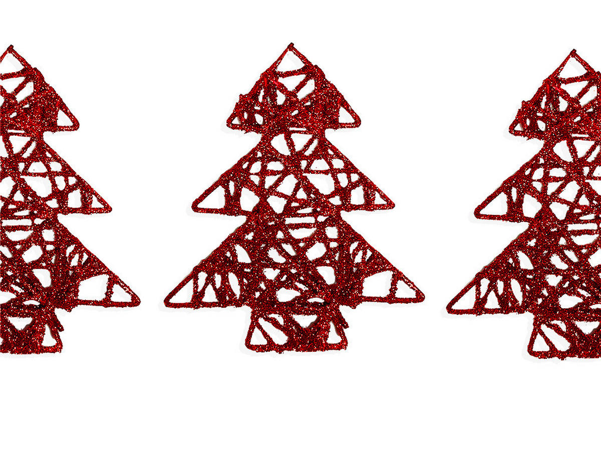 WEIHNACHTSDEKO 3er-Set Deko-Weihnachtsbaum rot, 10 cm - Rot, Textil/Metall (15/5/15cm) - LAALU
