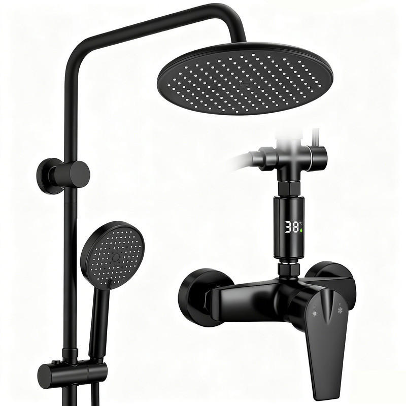 DUSCHSYSTEM LED Temperaturanzeige Chrom 10 Zoll - Schwarz, Metall (31/13.5/73.5cm) - HOMELODY