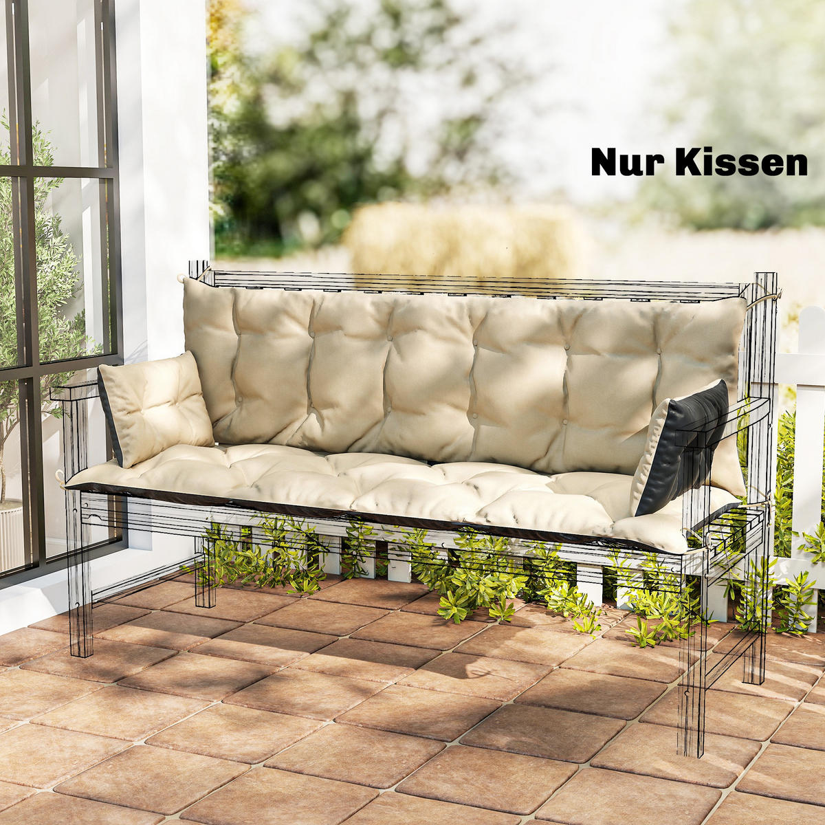 BANKAUFLAGE 3 Sitzer 180x 110x 8 cm - Beige, Kunststoff (110/8/180cm) - Outsunny