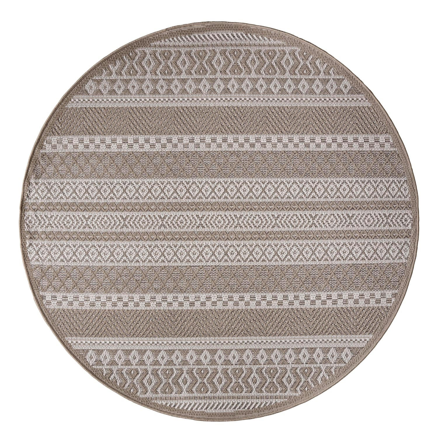 TEPPICH Kurzflor Streifen Boho Wohnzimmer schmutzabweisend Beige Rund 120D - Beige, Textil (120/120cm) - KADIMA DESIGN