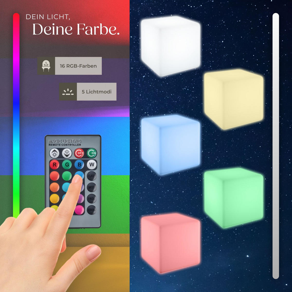 LEUCHTWÜRFEL Luminous Cube, Belastbarkeit 100 kg, inkl. Erdspieß, weiß - Weiß, Kunststoff (35/35/35cm) - tectake