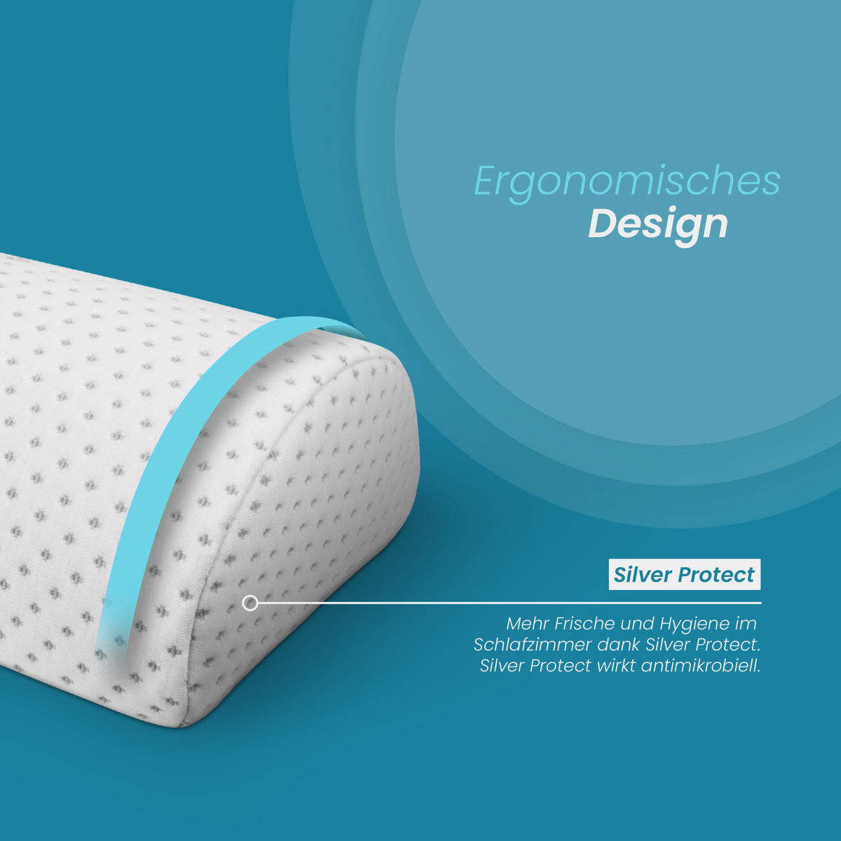 NACKENKISSEN Memory Foam ( Halbrolle / 40x20x10cm) Viscoelastische Kopfkissen - Silver Protect Bezug "antimikrobiell" abnehmbar - Öko-Tex - Weiß, Textil (20/40cm) - Bestlivings