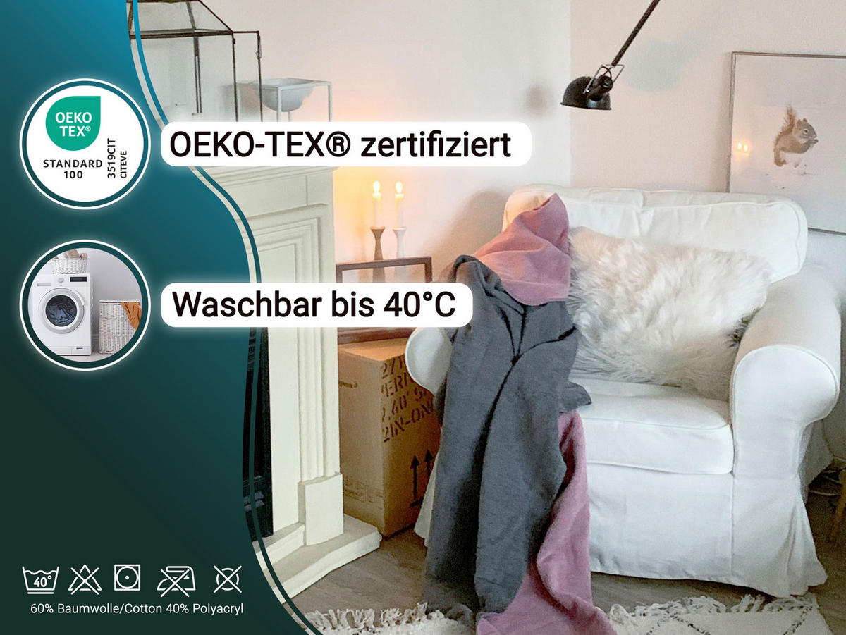 KUSCHELDECKE, 150x200 cm, 60% Baumwolle, 40% Polyacryl, Grau - Rosa, Naturmaterialien (150/200cm) - Zollner