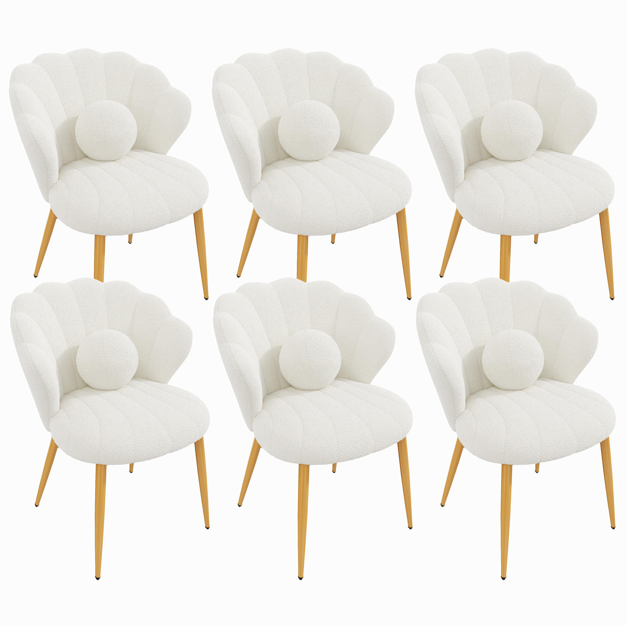 STUHL-SET 6 Stück Muschel-Design, DE-42124, Weiß - Weiß, Holzwerkstoff (62.5/83/60cm) - ComfortXL